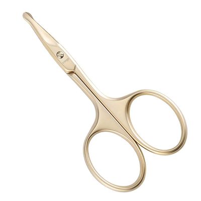 LIVINGO 9cm Small Safety Facial Nose Hair Scissors, Curved Blade with Rounded Tip Stainless Steel for Manicure Cuticle, Eyebrow, Dry Skin (Gold)
