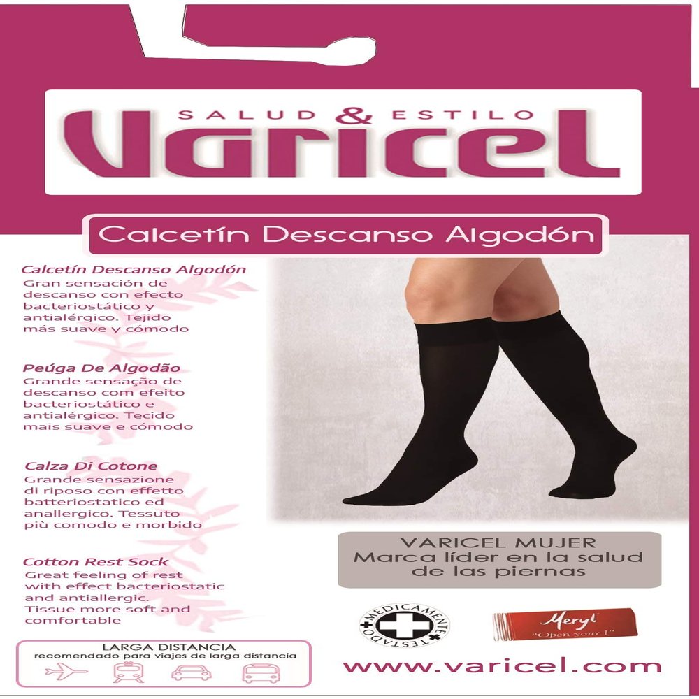 VARICEL Cotton Rest Sock Compression 16/20 mmHg, Black/White, L