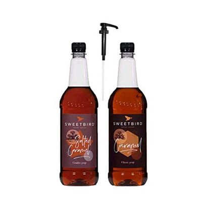 Sweetbird 2 x 1L Caramel & Salted Caramel Coffee & Cocktail Syrup & Pump (1 Pump)