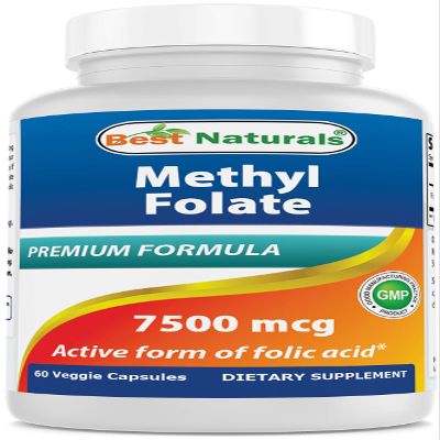 Best Naturals Methyl Folate 7500 mcg (7.5mg) (Most Bio-AVAILABLE) Veggie Capsule - Supports Cell Formation Growth Function, Brain, Memory, Cardiovascular Health, 60 Count