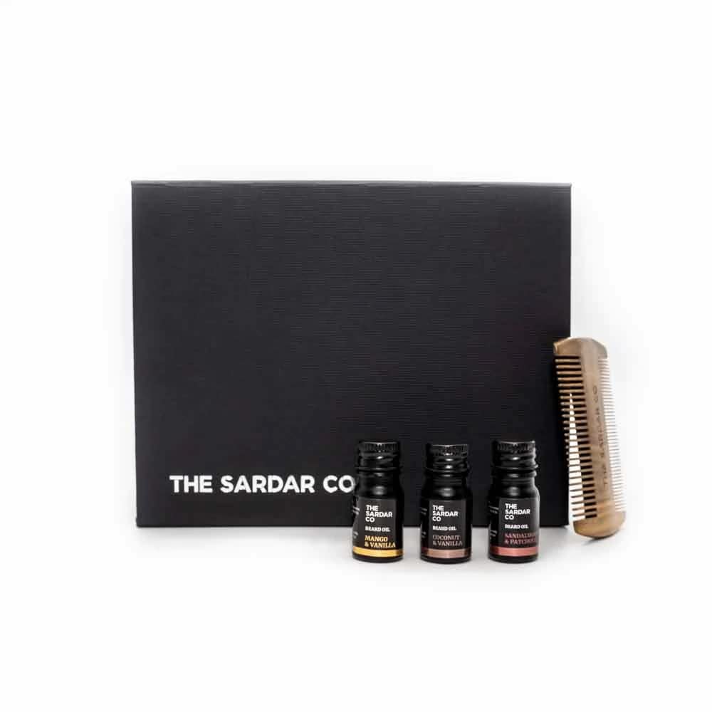 Premium Beard Care Gift Set | Sandalwood Beard Comb | x3 Premium Beard Oils |Natural & Organic | The Best Oil For Beard Growth, Conditioning & Softening