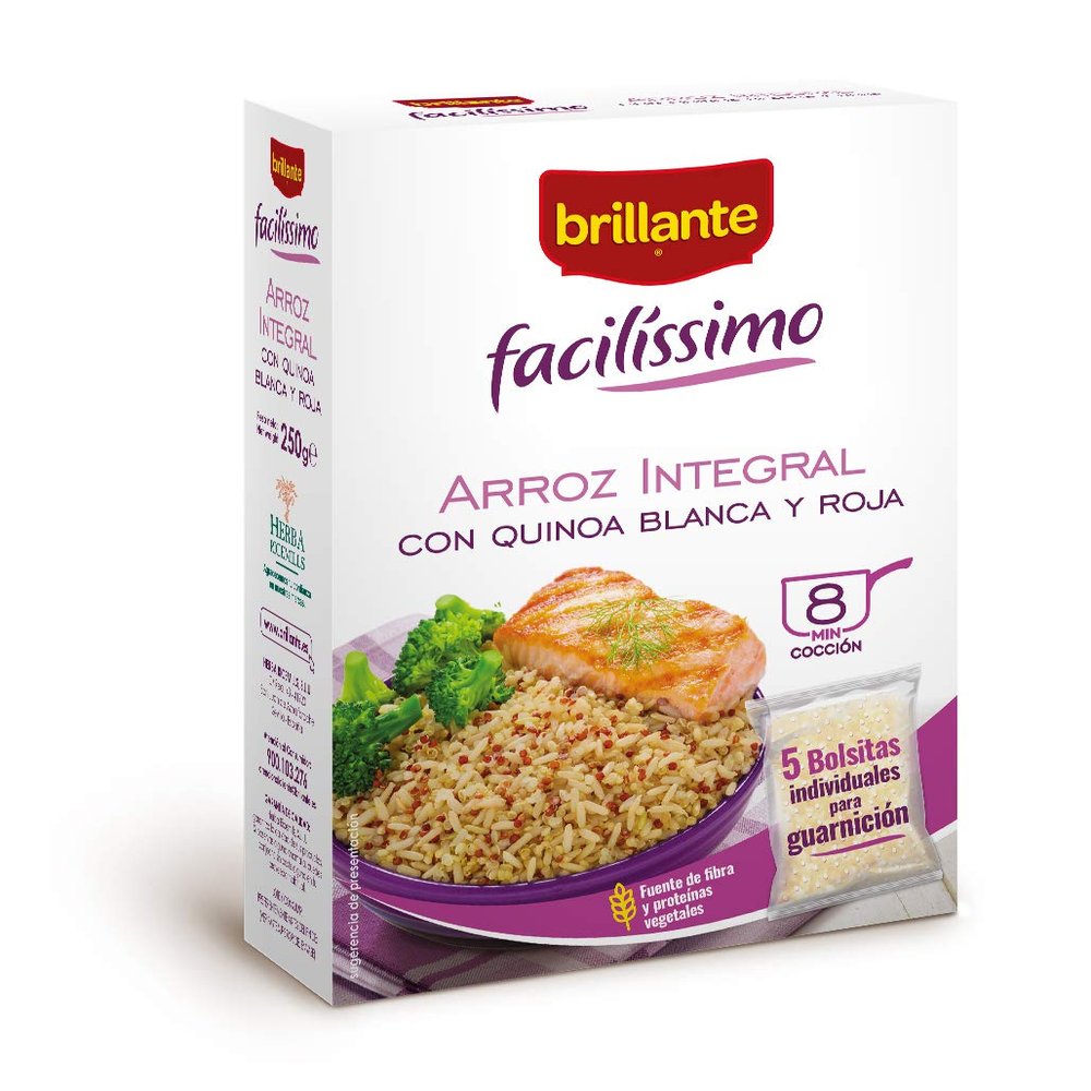 Brillante Facilissimo, Brown Rice with White Quinoa, 5 x 50g Bags, Box of 250g in Total