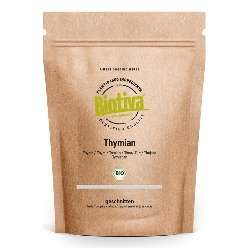 Biotiva Thyme Herb Organic 200g - Real thyme, cut - Thymus vulgaris - without separating agents - bottled and controlled in Germany (DE-KO-005)