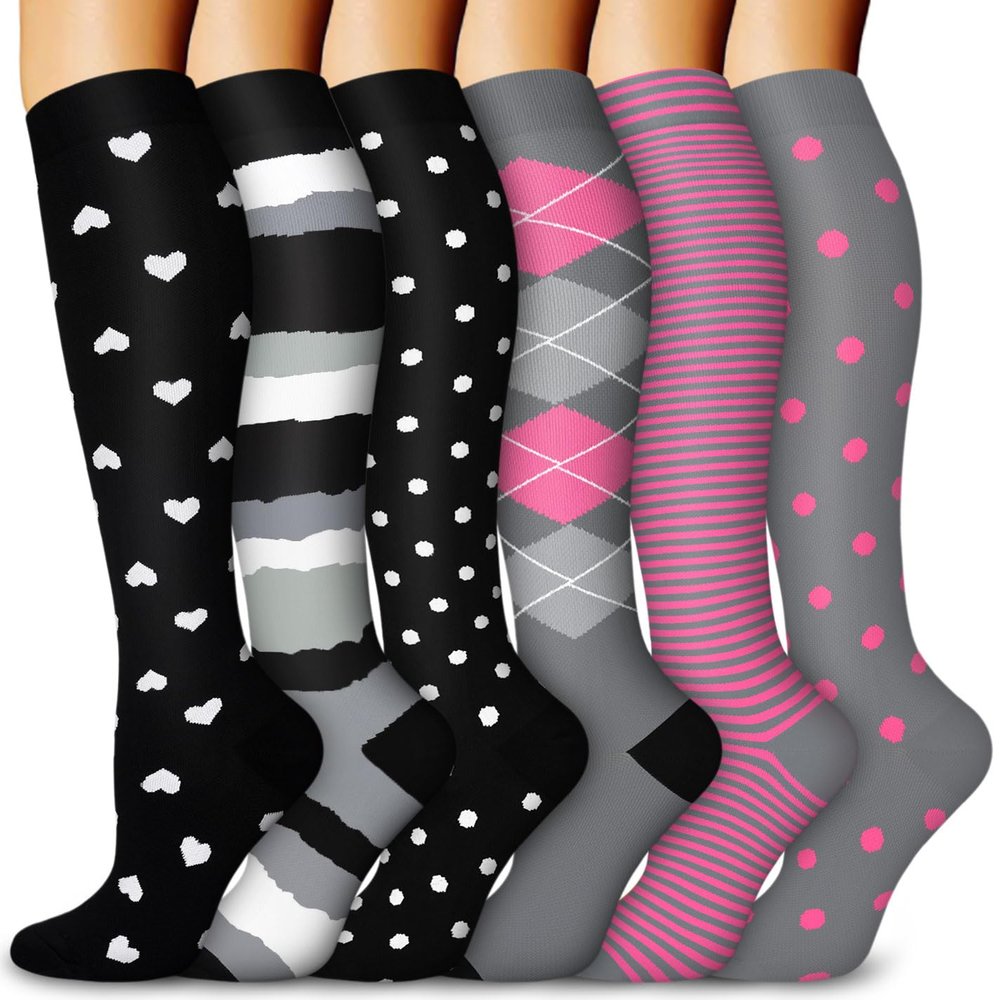 Aoliks 6 Pairs Compression Socks for Women and Men, Support Knee High Socks for Nurses,Athletic,Flying