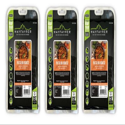 Wayfayrer Pasta Bolognese 300g Ready to Eat, Hot or Cold, Meal Pouch Recommended for Duke of Edinburgh's Award Expeditions, Camping, Hiking, Fishing and Outdoor Adventures (3 Pack)