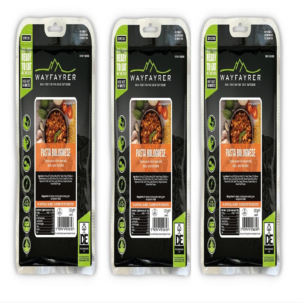 Wayfayrer Pasta Bolognese 300g Ready to Eat, Hot or Cold, Meal Pouch Recommended for Duke of Edinburgh's Award Expeditions, Camping, Hiking, Fishing and Outdoor Adventures (3 Pack)