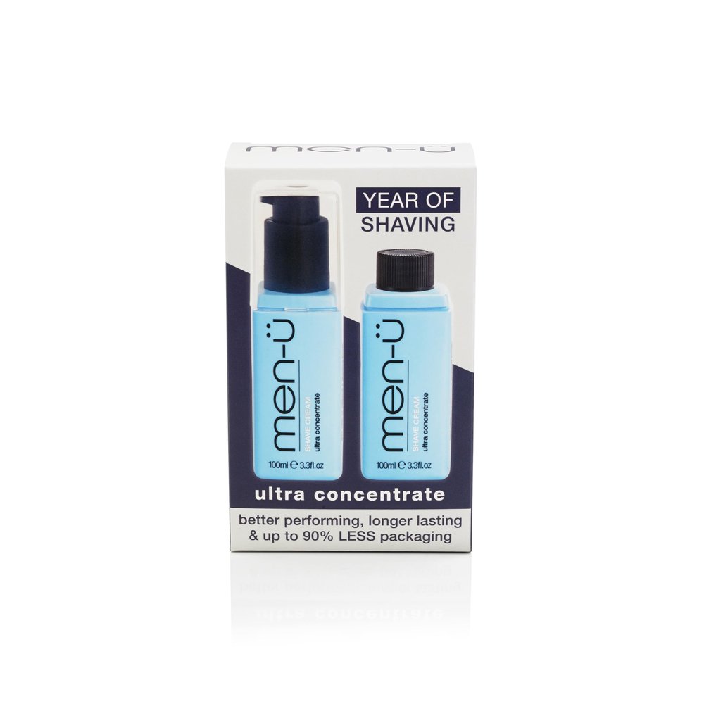 men-u Ultra-Concentrate Formula High Performance Vegan Shaving cream 100ml for Men plus REFILL Bottle with high proportion of modern active ingredients
