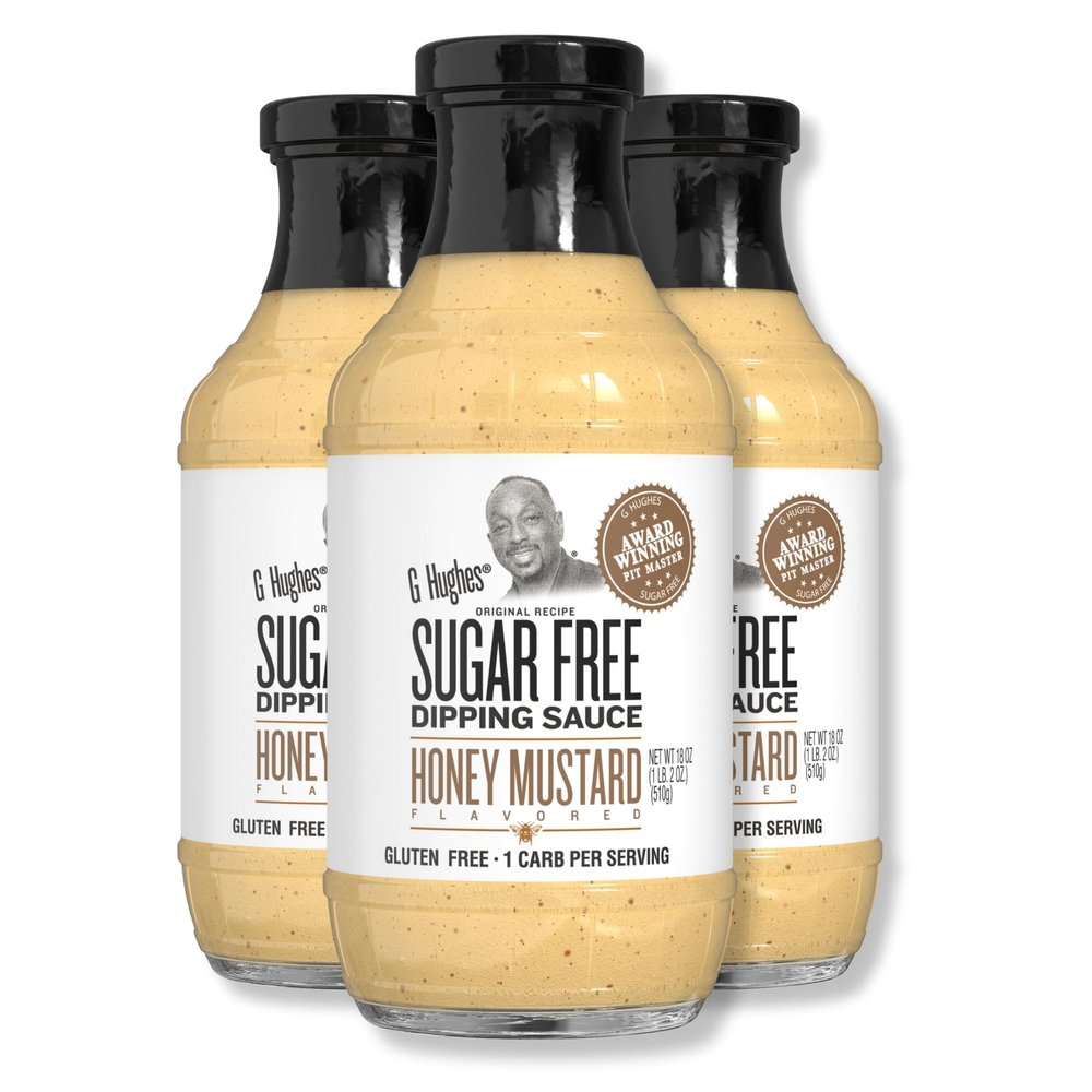 G Hughes Sugar Free Barbecue Sauce - Honey Mustard Sugar Free Dipping Sauce 18 Ounce Each - (3 Pack)
