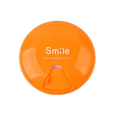 Smile Letter Print Portable Rotatable Pill Box Travel Medicine Storage Case Splitter Cutter Container,Orange