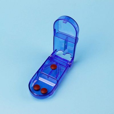 1PCS Mini Useful Portable Storage Box Medicine Pill Holder Tablet Cutter Splitter Pill Case 3Colors,Blue