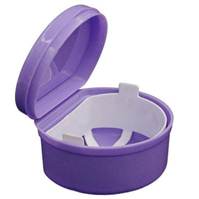 Fashion Denture Case Container Dental False Teeth Storage Box Rinsing Basket (Purple)