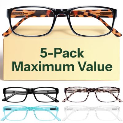 Gaoye 5-Pack Reading Glasses Blue Light Blocking,Spring Hinge Readers for Women Men Anti Glare Filter Lightweight Eyeglasses (#5-Pack Mix Color, 3.0)