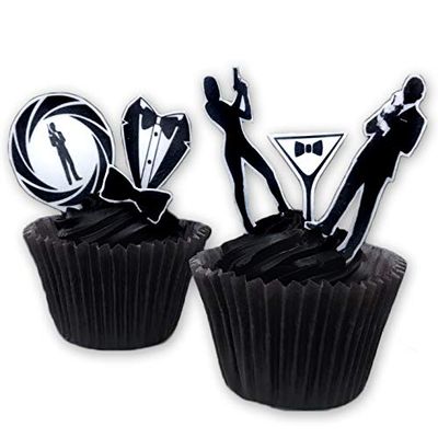 27 Stand Up Silhouette 007 James Bond Themed Edible Wafer Paper Cake Toppers Decorations