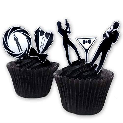 27 Stand Up Silhouette 007 James Bond Themed Edible Wafer Paper Cake Toppers Decorations