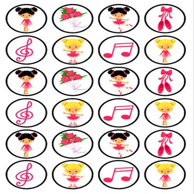 24 Ballerina Ballet Theme Edible Cupcake Toppers - Disc Wafer Cake Decorations