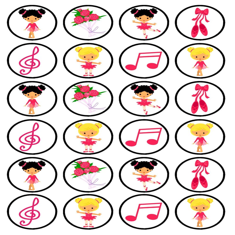 24 Ballerina Ballet Theme Edible Cupcake Toppers - Disc Wafer Cake Decorations