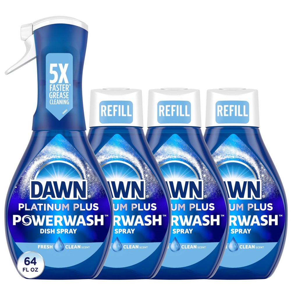 Dawn Platinum Powerwash Dish Spray, Dish Soap Liquid, Fresh Scent Bundle, 1 Spray (16oz) + 3 Refills (16oz Each)(Pack of 4)