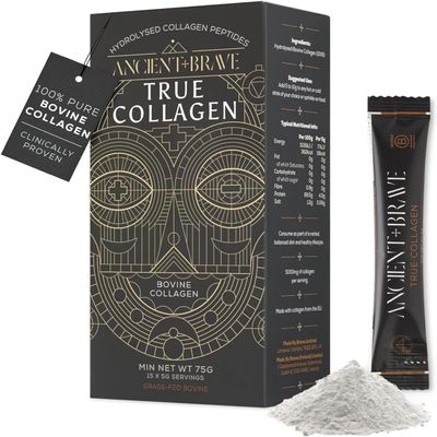 Ancient + Brave True Collagen Sachets 15 x 5 g, Powder for On-the-Go, Dietary Supplement, 100% Hydrolyzed Bovine Collagen Peptides - Paleo, Keto