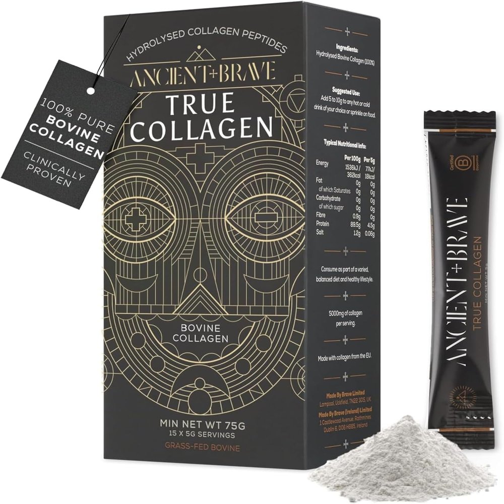 Ancient + Brave True Collagen Sachets 15 x 5 g, Powder for On-the-Go, Dietary Supplement, 100% Hydrolyzed Bovine Collagen Peptides - Paleo, Keto