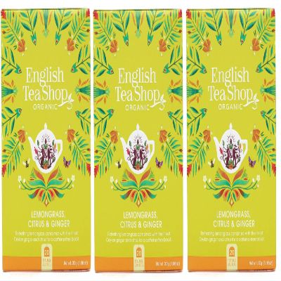 English Tea Shop Organic Lemongrass Citrus & Ginger - 20 Paper Tea Bag Sachets (Pack of 3)