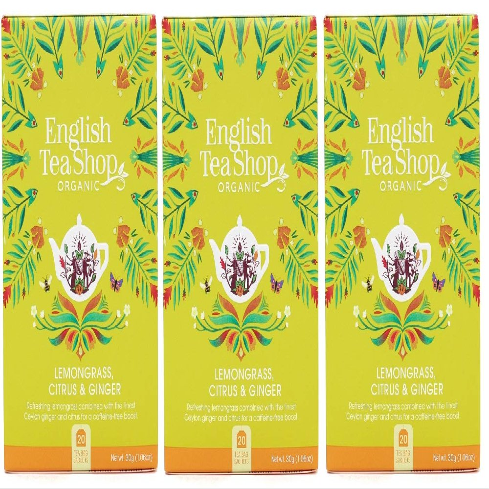 English Tea Shop Organic Lemongrass Citrus & Ginger - 20 Paper Tea Bag Sachets (Pack of 3)