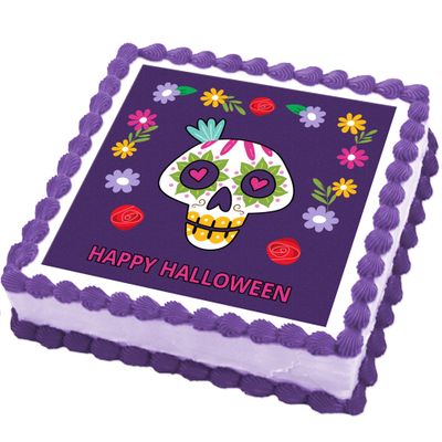 Cakeshop 7" (155 x 155mm) Square Happy Halloween Day of The Dead Skull Edible Photo Cake Toppers Decorations - Precut Premium Icing Paper