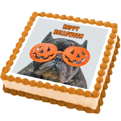 Cakeshop 7" (155 x 155mm) Square Happy Halloween Dog Pumpkin Edible Photo Cake Toppers Decorations - Precut Premium Icing Paper