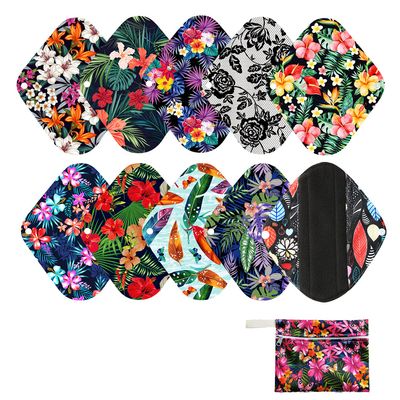7pcs Pack Women Sanitary Pads Including 1pc Mini Wet Bag + 6pcs Reusable Washable Charcoal Bamboo Cloth Menstrual Pads Mama Panty Liners