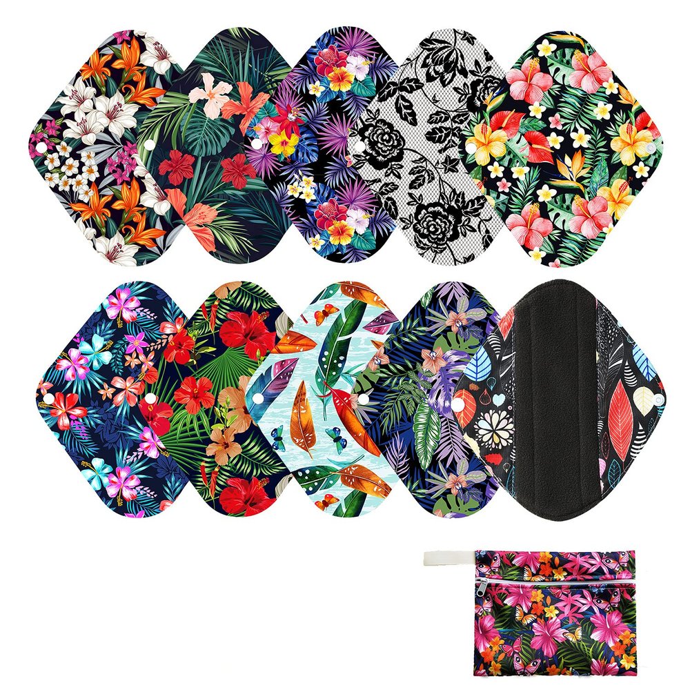 7pcs Pack Women Sanitary Pads Including 1pc Mini Wet Bag + 6pcs Reusable Washable Charcoal Bamboo Cloth Menstrual Pads Mama Panty Liners