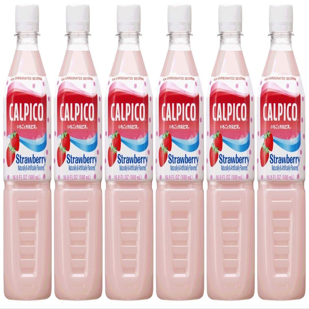 CALPICO Strawberry Carbonated Drink, Japanese Soft Drink, Contains Strawberry Juice Concentrate, Sweet and Spicy Asian Drink, 50ml (Pack of 6)