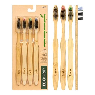 Lindo EcoGrip Bamboo Toothbrush - Eco-Friendly (Charcoal)