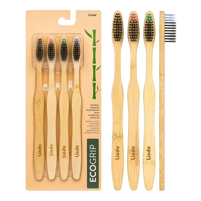 Lindo EcoGrip Bamboo Toothbrush - Eco-Friendly (Charcoal)