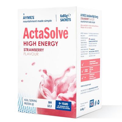 AYMES - ActaSolve High Energy - Powdered Oral Nutritional Supplement - High Calorie - Milkshake-Style - Strawberry - Gluten free, Vegetarian, Halal & Kosher - For Ages 3+ and Adults - 6 Servings