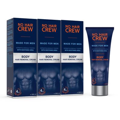 NO HAIR CREW Body Hair Removal Cream for Men Pack of 3 (3 x 200 ml) For Chest, Back and Underarms Gentle and Effective Depilation without Cuts or Razor Burn