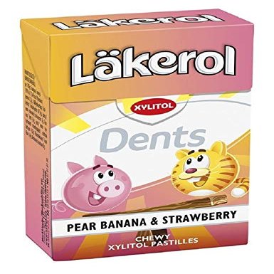 12 Boxes x 85g of Lkerol Dents Banana Pear - Original - Swedish - Sugar Free - Xylitol - Pastilles - Lozenges - Dragees - Drops - Candies - Sweet