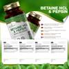 Ezyleaf Betaine HCL with Pepsin 650mg | 120 Vegan Capsules | Betaine Hydrochloride with Pepsin | Digestive Enzyme Supplements | No Artificial Ingredients | ISO Certified, Gluten Free Non-GMO | UK Made view 2