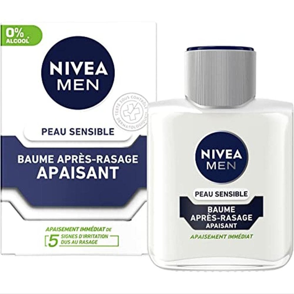 NIVEA MEN Sensitive Skin Aftershave Balm (1 x 100 ml), Aftershave Care Enriched with Chamomile & Witch Hazel, Face Care for Men 0% Alcohol for Sensitive Skin