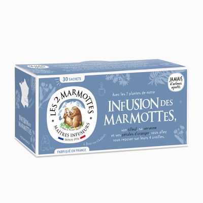 Les 2 Marmottes - Infusion des Marmot 30 sachets - Lime and Verbena - Well-Being and Relaxation - Made in France - No Added Aromas - 46 g