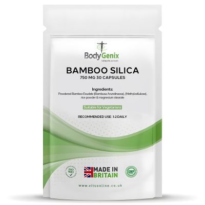 Bodygenix Bamboo Silica Capsules - 750mg Hair Skin Nails Bones Joints Antioxidant - 30 Caps Natural Food Supplement 1 Month Supply