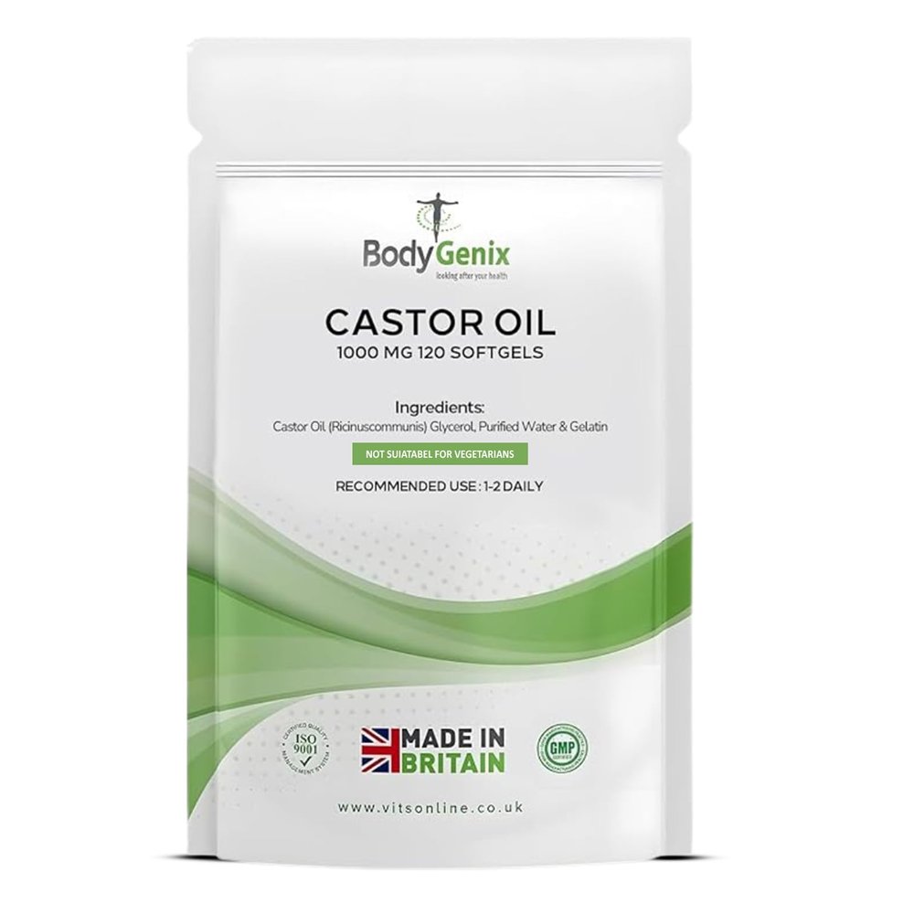 Bodygenix Castor Oil 1000mg Softgel - Supports Immune System Skin Hair Health Joint Wellness Relief Natural Health Supplement - 120 Softgels, 4 Month Supply
