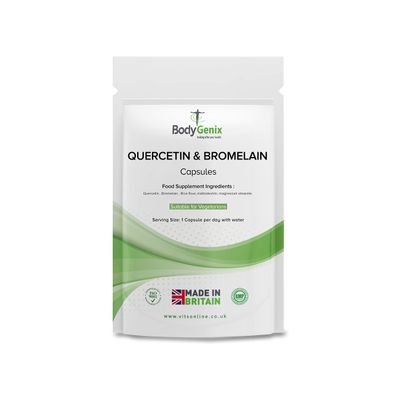 Bodygenix Quercetin & Bromelain Capsules - Immune System Digestive Health Joints Support Antioxidant Boost High Strength Formula Natural Supplement - 120 Capsules 4 Month Supply