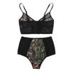 Gallity Sexy Lingerie for Women Floral Embroidered Lace Bra and Panty Sets 2 Piece Mini Babydoll Bodysuit (XL, Black) view 2