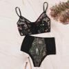 Gallity Sexy Lingerie for Women Floral Embroidered Lace Bra and Panty Sets 2 Piece Mini Babydoll Bodysuit (XL, Black) view 3