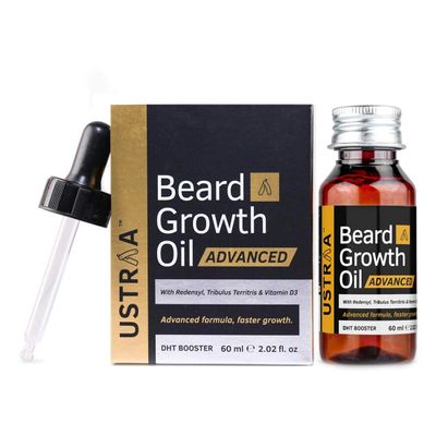 USTRAA Beard Growth Oil Advanced - 2.02 Oz - Beard Growth Oil for Patchy Beard, with Redensyl and DHT Booster, Nourishment & Moisturization, No Harmful Chemicals