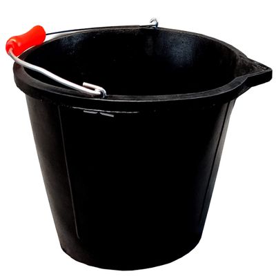 14L Black Flexible Bucket Heavy Duty Black Rubber Builders Bucket 3 Gallon 14 Litre Water Mixing Storage Strong Handle and Spout Ideal for Construction Trade, Animal Feed