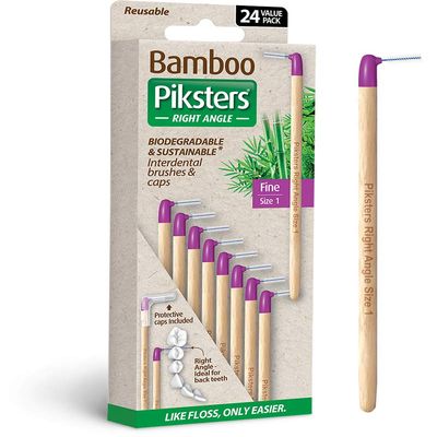 Bamboo Right Angle Piksters | Interdental Brushes | Sizes 00,1,3,5 | 24 Pack (24 Pack, Size 1 (Purple))
