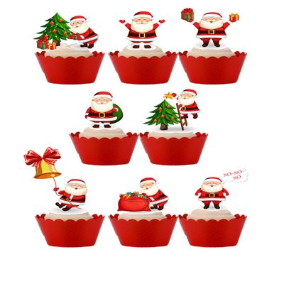 20 Stand Up Cute Father Christmas Santa Themed Edible Wafer paper Cake Toppers Decorations