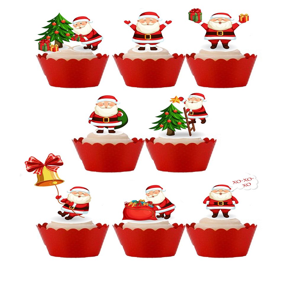 20 Stand Up Cute Father Christmas Santa Themed Edible Wafer paper Cake Toppers Decorations