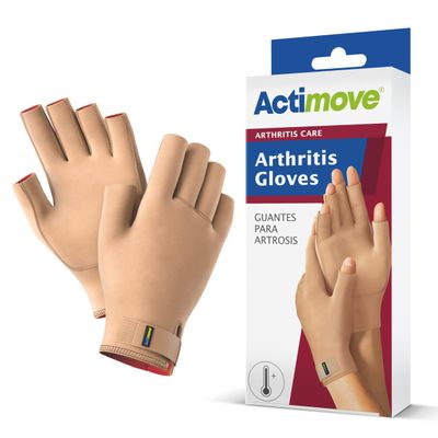 Actimove ARTHRITIS CARE Arthritis Gloves - Medical Compression Support and Warmth for Hand Arthritis, Overuse Syndrome and Aching Fingers and Hands - Beige, Small