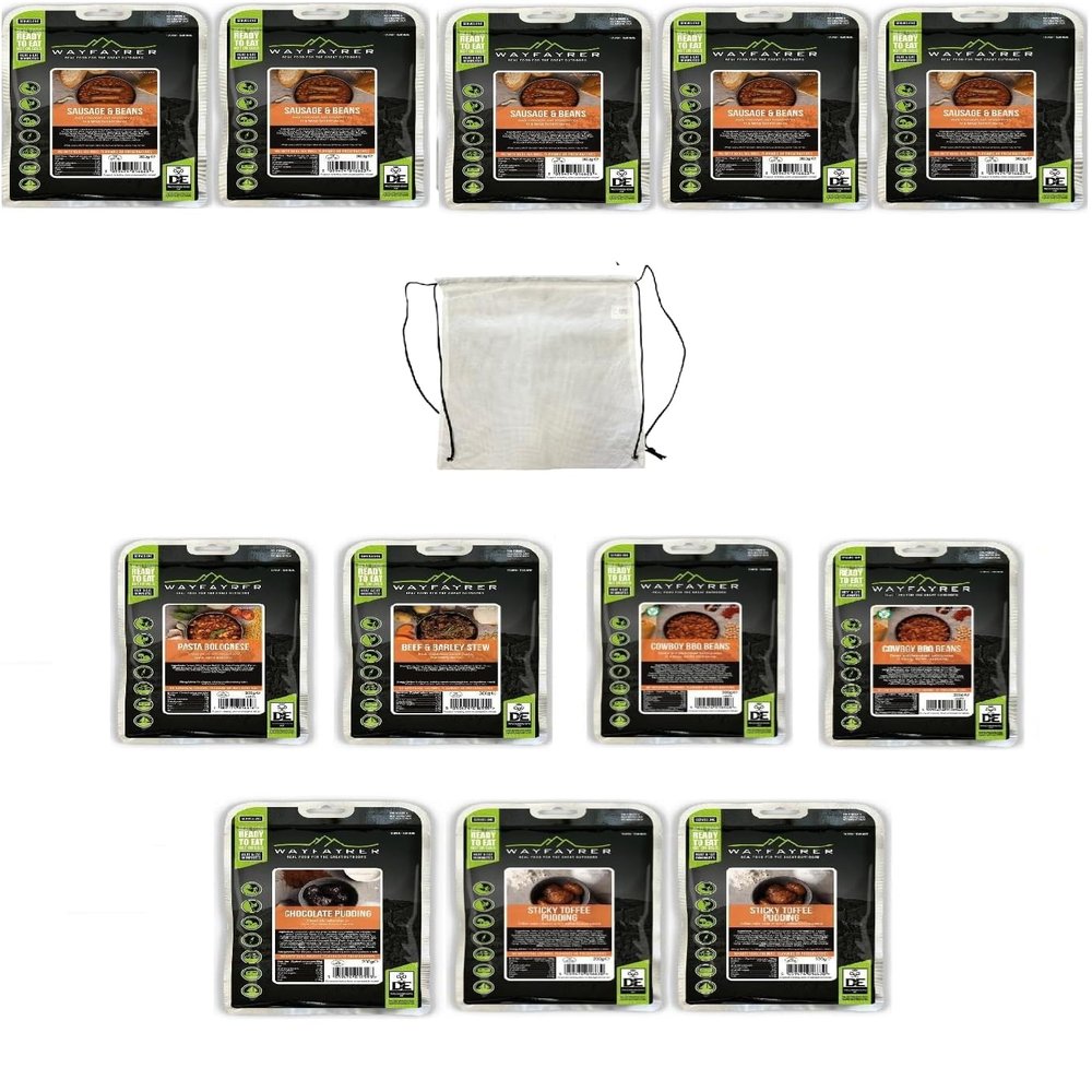 Wayfayrer DofE Gold Plus 4 Day Camping Food Expedition Pack 12 MRE Boil in Bag Camping Meals with Carry Bag Official Food Pouches of the D of E Award Scheme